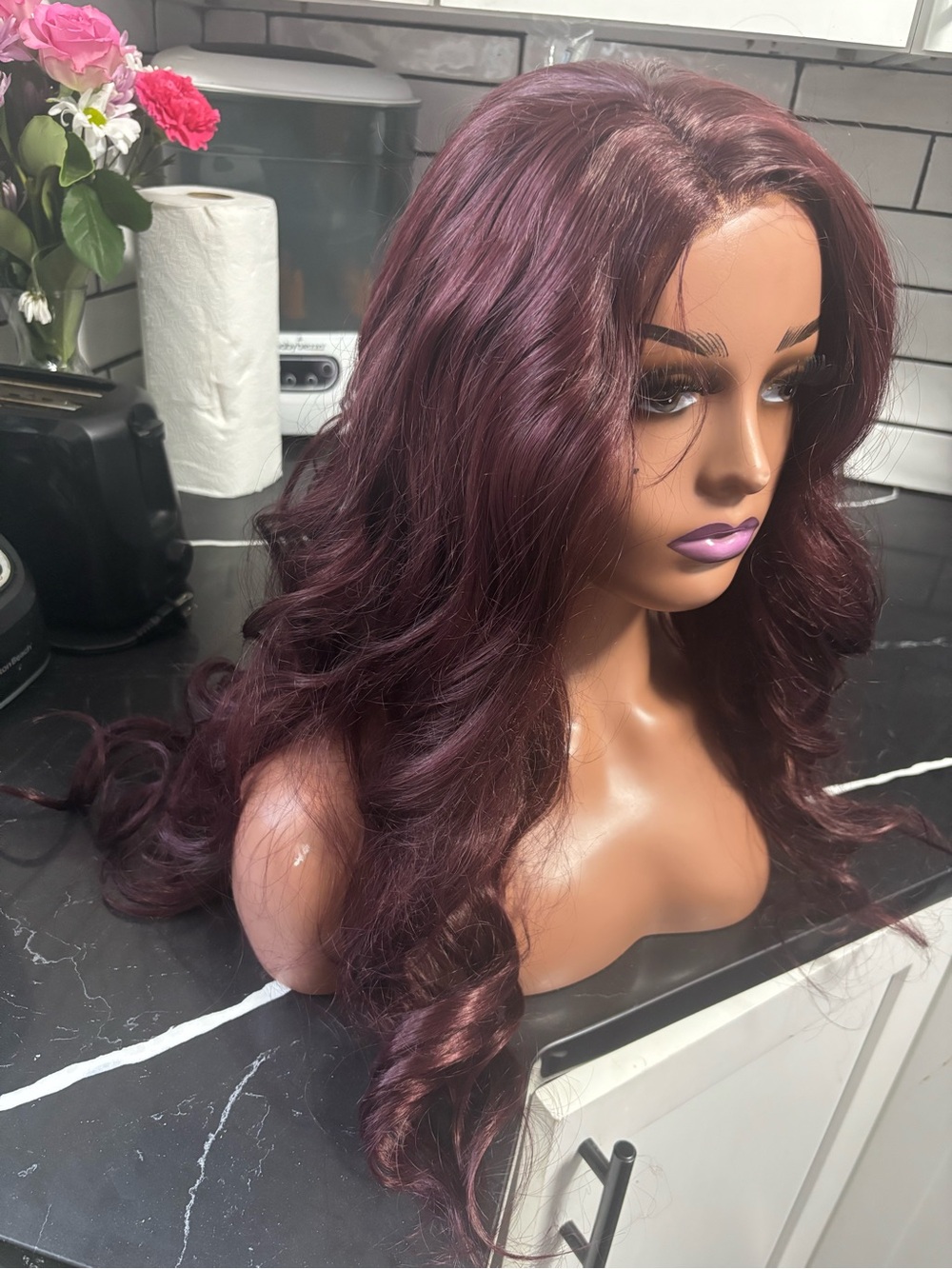 Burgundy Wavy Lace Front Wig - Picture 4 of 6